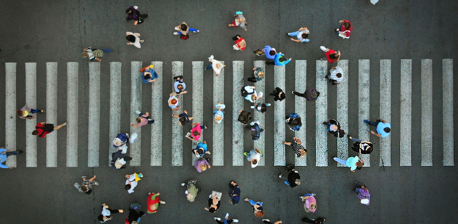 cover di persone che attraversano le strisce inquadrate dall'alto