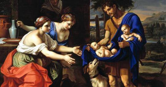 Alcimo da Messina - 4 - Il pastore Faustolo dopo il ritrovamento dei gemelli, dipinto di Pierre Mignard (XVII secolo)